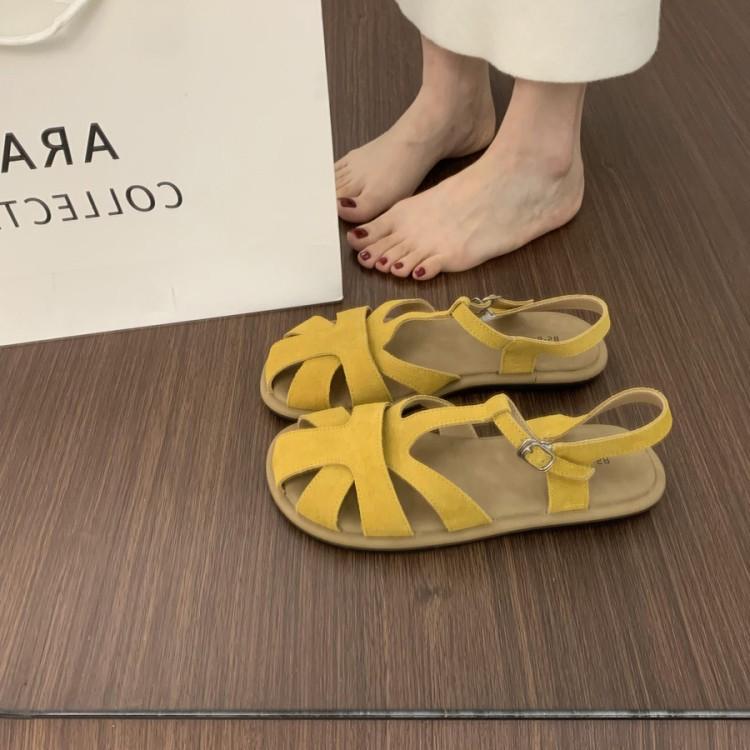 French flat-bottomed Mori leather woven baotou sandals women's summer 2025 new fashion casual beach Roman shoes