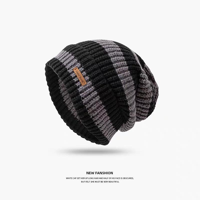 Retro Color Block Korean-Style Slouchy Knit Hat