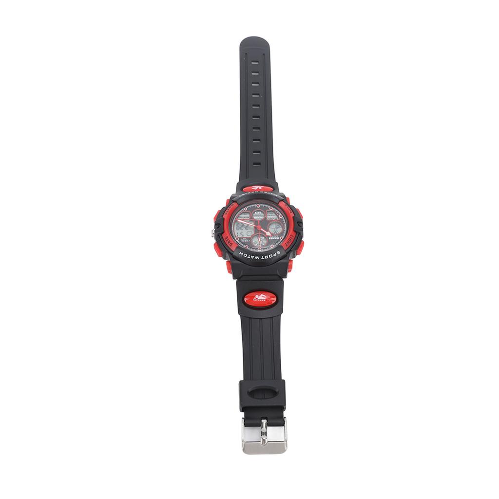 Children Digital Watch Waterproof Dual Movement Multifunctional Soft PU Strap LED Watch