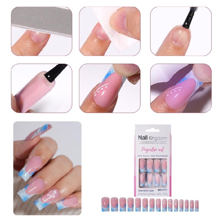 Lange Quadratische French Tip Press-On Nägel Glänzende Acryl-Fingernägel Künstliche Nägel 30 Stück Professionelle Nagelkunst Für Frauen