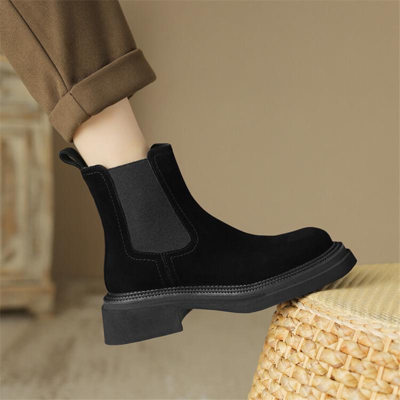 Fashion New Winter Sheep Suede Women Boots Round Toe Chunky Heel Chelsea Boots for Women Platform Short Boots Ladies Shoes Zapatos Mujer