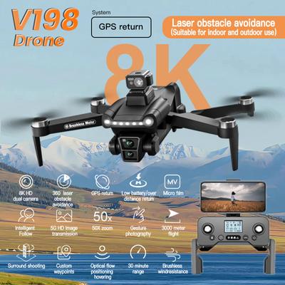 2025 New V198 GPS Drone ESC 8K HD Camera Professional FPV 5G Wifi Laser/Optical Flow Obstacle Avoidance Brushless Motor Foldable Quadcopter Toy Gift