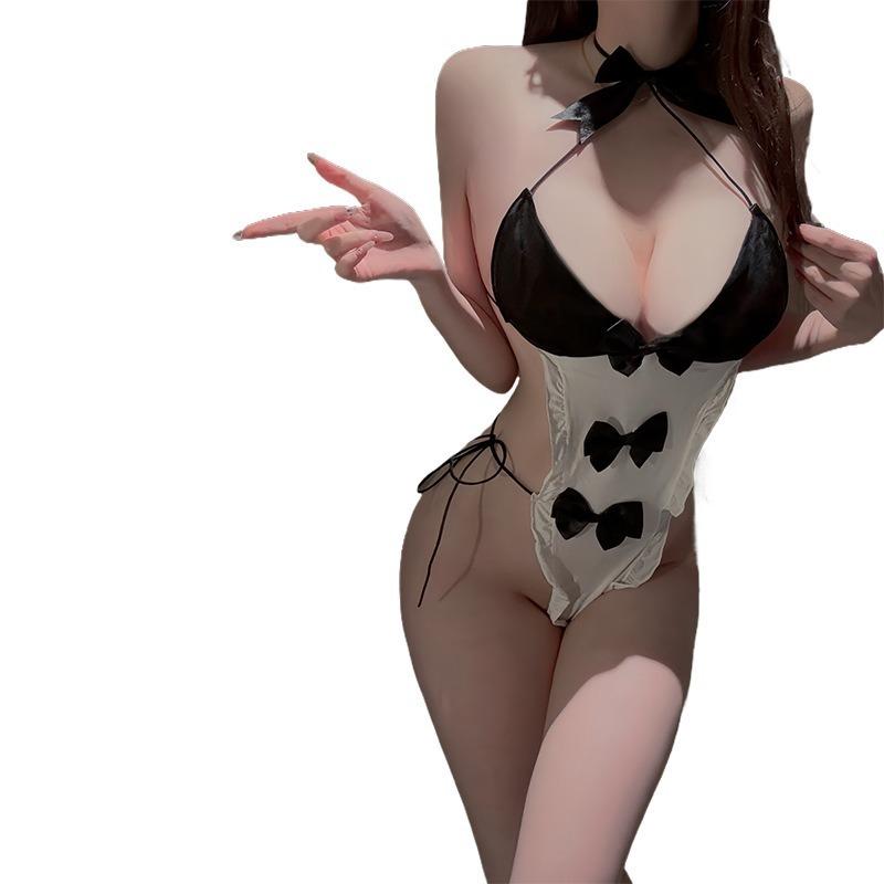 Sexy Underwear, Hot Cat One-piece Uniform, Crotch-free Maid Set, Chest-exposed Big Side Straps, Flirting Outfit