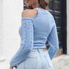 Women's Fashion Off Shoulder Navel Short Sweater Slim Fit Winter Long Sleeve