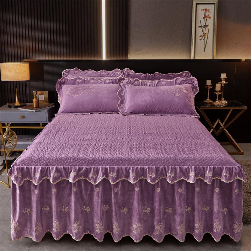 Jupe de lit en Fiber de lait d'hiver, couvre-lit matelassé en dentelle, épais et chaud, couverture de matelas en polaire pour bébé, literie en molleton de corail