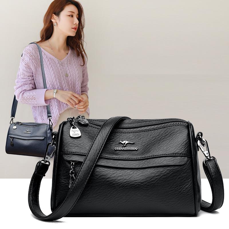 New women's bag large-capacity soft leather bag simple casual large-capacity shoulder messenger bag