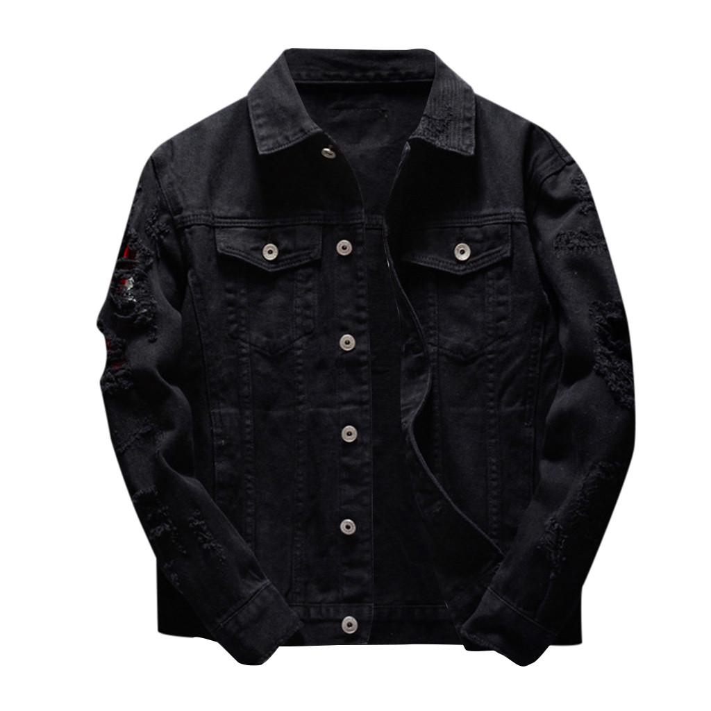 Men's  Winter Casual Long Sleeve Turn-down Collar Solid Denim Jacket Coat