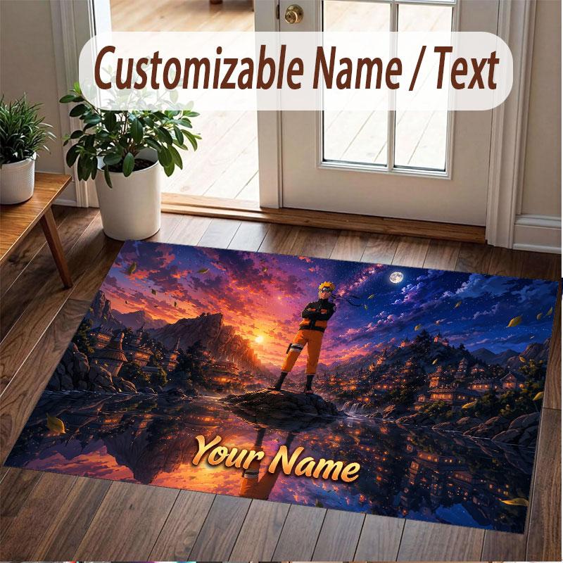 Custom Name Crystal Velvet Rug,Naruto Comfortable Anti Slip Floor Mat For Room Decoration