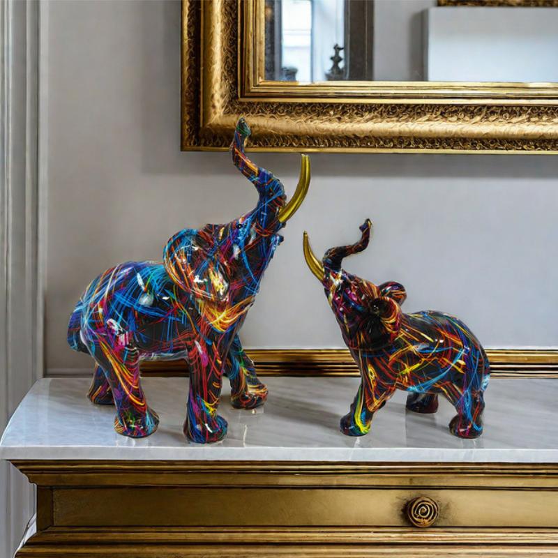 Modern Painting Graffiti Elephant Sculpture Colorful Abstract Art Resin Elephant Statue Nordic Home Decoration Desktop Ornaments