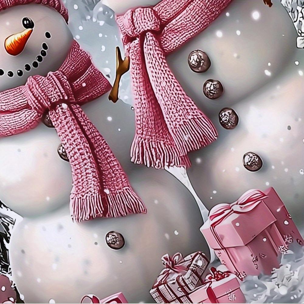 Set Husă Plapumă Om de Zăpadă de Crăciun cu Căciuli Roz - Set de Lenjerie de Pat din Poliester 3 piese (1 * Husă de pilota + 2 * Fete de pernă) Moale Confortabil