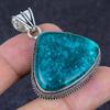 Blue Amber Gemstone Handmade 925 Sterling Silver Jewelry Pendant 1.81" c6q71