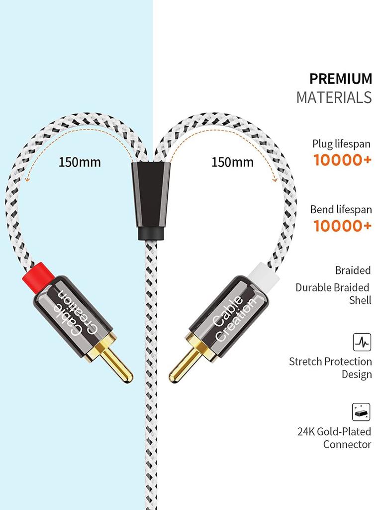Cablecreation naar RCA Stereo Audio Conversiekabel Compatibel met 3,5 mm Y-Splitter Kabel, Smartphones/MP3-spelers/Luidsprekers/Tablets/Home