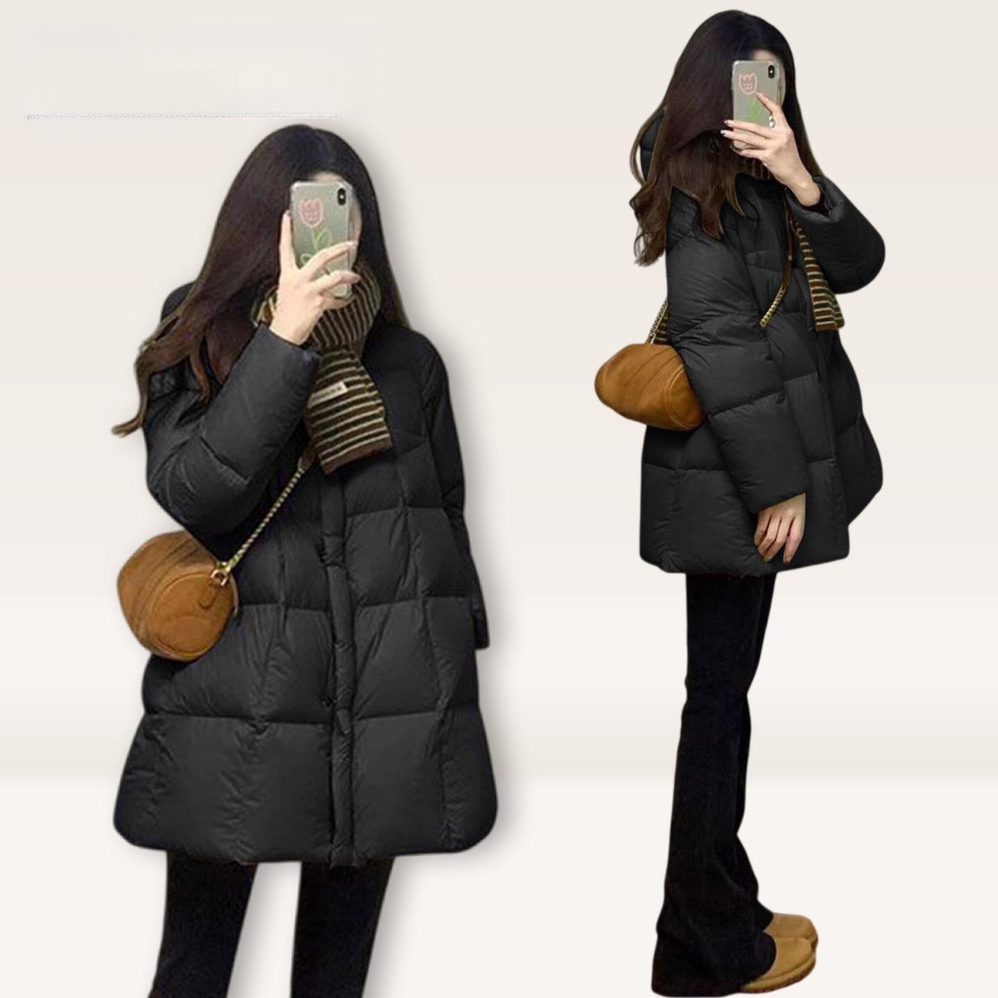 Plus Size Women s Black Slimming Hooded Jacket - Autumn/Winter Cotton Style XL