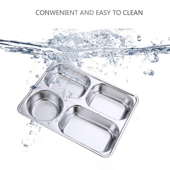 Prato de Jantar Seguro Reutilizável Lavável na Máquina de Lavar Louça Grande Capacidade Louça Aço Inoxidável 2/3/4/5/6 Divisórias Redondo