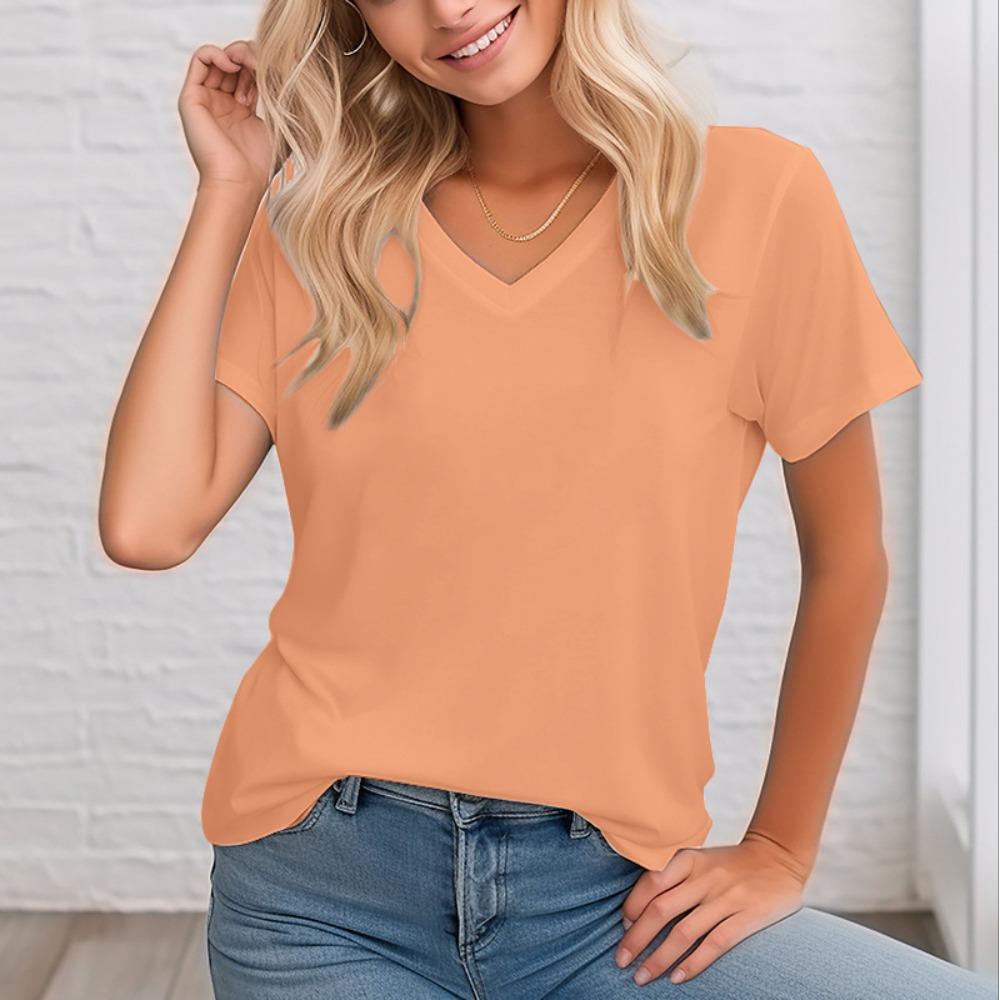 Women's short-sleeved T-shirt solid color design summer tops soft texture comfortable breathable personality daily wear