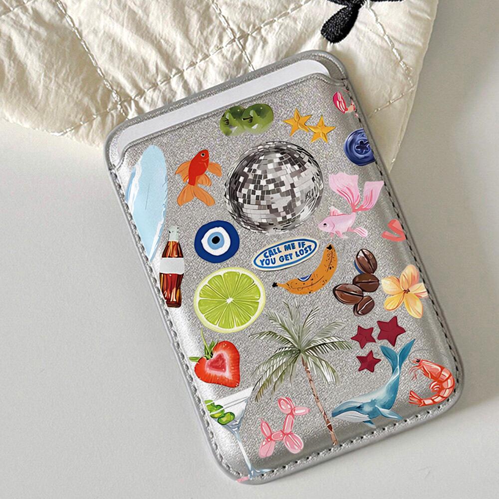 Trend Collage Leder Karten Geldbörse Hülle Handy Kartenhalter Magnetische Hülle Geeignet Für alle iPhone Für Magsafe Karten Handy Rückentasche