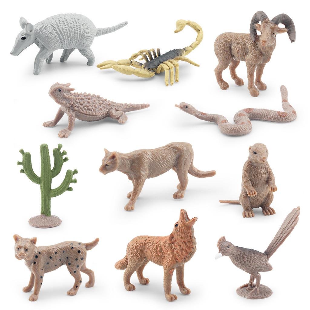Realistic 11 Piece Desert Animal Model Set Including Rattlesnake Cactus And More