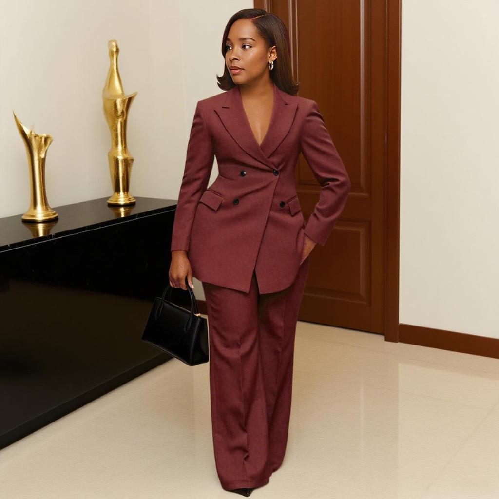 K3733 European Elegant Waist-Cinching Lapel Suit & Trousers Set