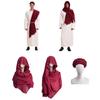 Men's Muslims Dress Caftan Robe Long Sleeve Stand Collar Jubba Thobe Man Leisure Dress Thobe with Arab Head Scarf Rope