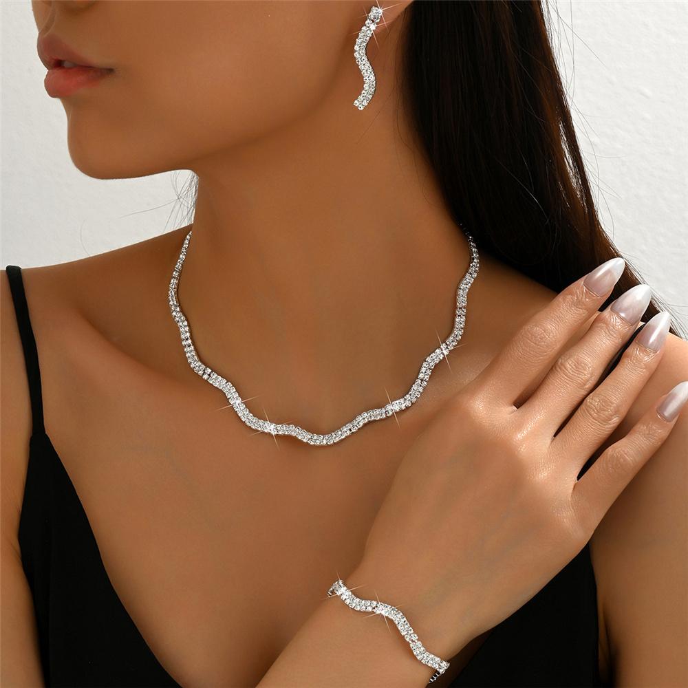 Luxury Female Women Black Earrings Necklace Wedding  Set