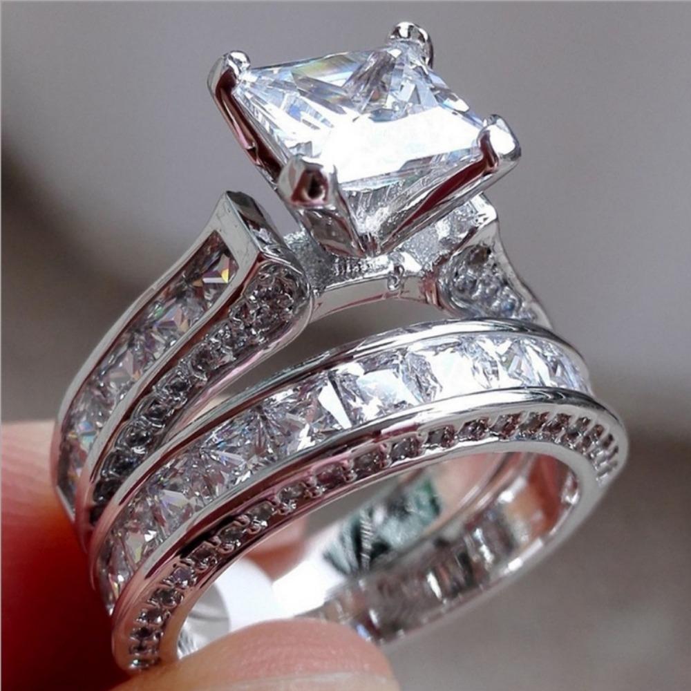 Geometric Fashion Luxury New Simple Creative Trend Exquisite Zirconia Ring Couple Engagement Wedding Ring Zircon Banquet Gift