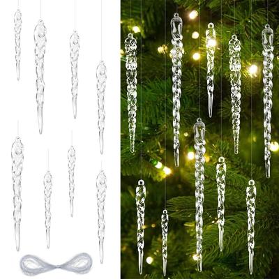 24 Buc. Articole de Decorare pentru Pomul de Crăciun 4 Stiluri Cristal Acrilic Țurțuri Set de Agățat de Crăciun cu Șnururi Ornamente de Crăciun de Agățat
