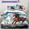 3PC Custom Name Horses Ocean Wave Bedding Set Duvet Cover Closure Includes 1 Duvet Cover & 2 Pillowcases for Bedroom