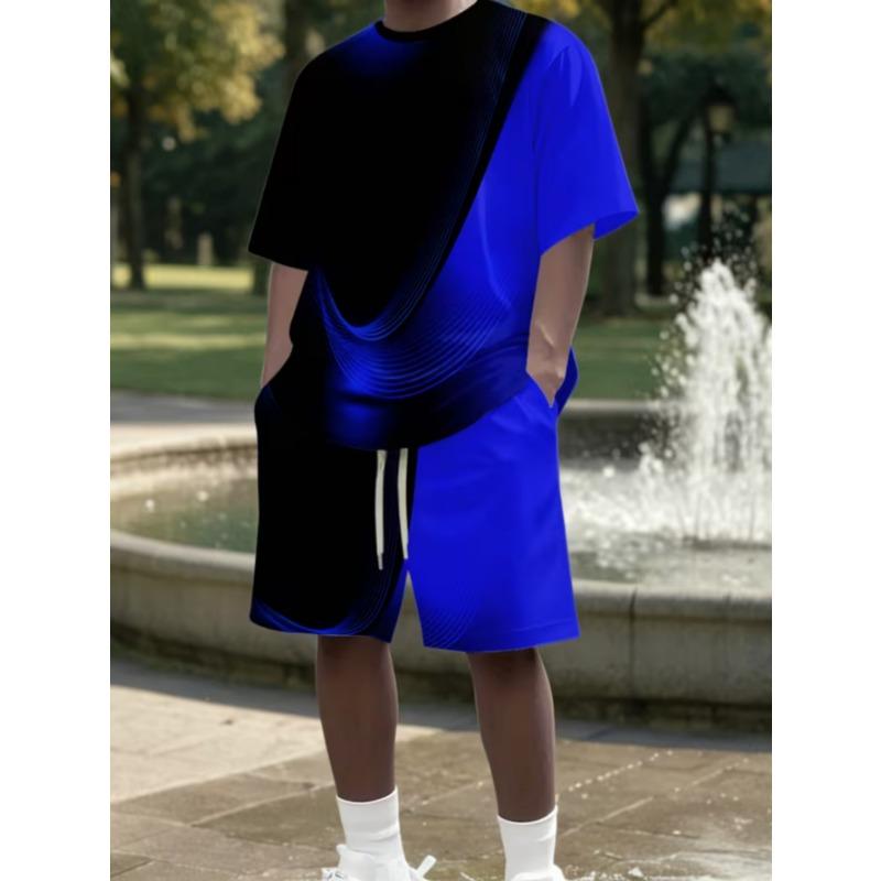Urbaner Streetwear-Trend Herren Rundhals Kurzarm Shorts-Set, Outdoor Einfach Lässig und Bequem