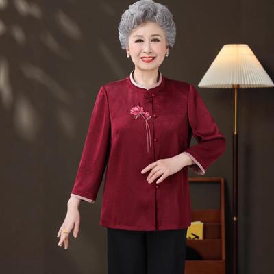 Chinese Style Spring Shirt for Middle-Aged Women - Festive Birthday & Wedding Attire