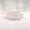 Lace Ruffle Wedding Baskets Bowknot Flower Baskets for Wedding Ceremony Wedding Flower Girl Basket with Pearls Handle