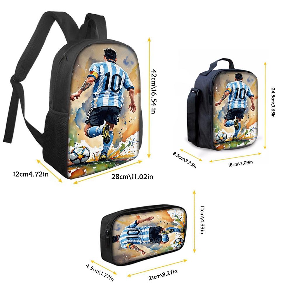 3PCS No.10 Football Player Backpack Set | Large Capacity Casual Backpack with Matching Clutch & Tote Bag, Ideal for Daily Use