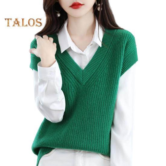 

Женский осенне-зимний жилет с V-образным вырезом, свободный, без рукавов, трикотажный однотонный толстый трикотажный пуловер, эластичный, сохраняющий тепло свитер, жилет зелёный