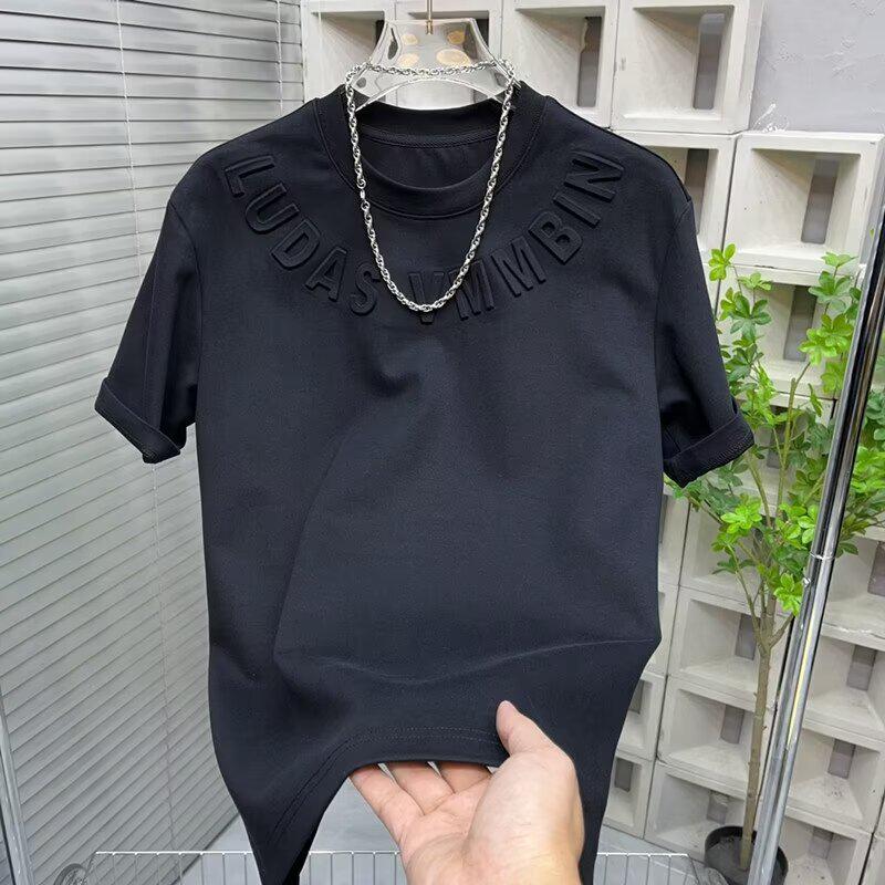 

2024 Мужская свободная футболка с коротким рукавом и принтом в виде стальных букв L чёрный