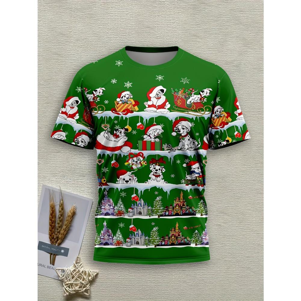 2025 Men's T-Shirt, 3D Printed Christmas Reindeer Pattern, Sports Casual Crew Neck Short Sleeve Streetwear