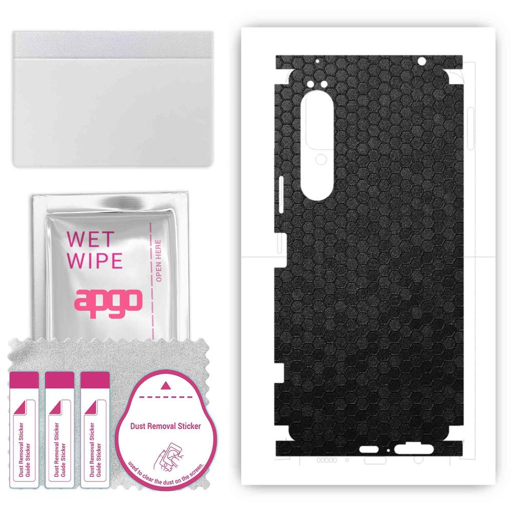apgo Protective Skin Sticker for the back+sides compatible with Sony Xperia 1 IV, Full Wrap Film, Foil, Vinyl - Pattern Black Honeycomb