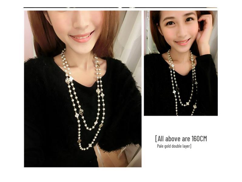 Rose Gold Four-Leaf Clover Double-Layer Pearl Necklace