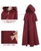 [Kami-Yu-Hyaku] Long Witch Cape with Hood, Medieval Vintage Cloak for Halloween Cosplay (Red, L)