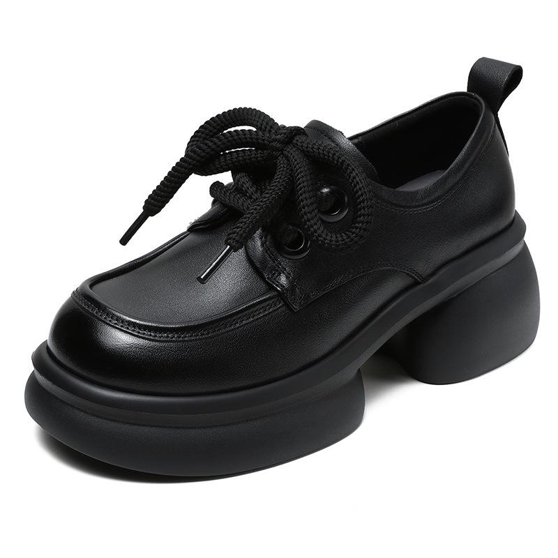 Johnature British Style Women's Platform Shoes Genuin Leather Casual Versatile Lace Up Commuting Shoes