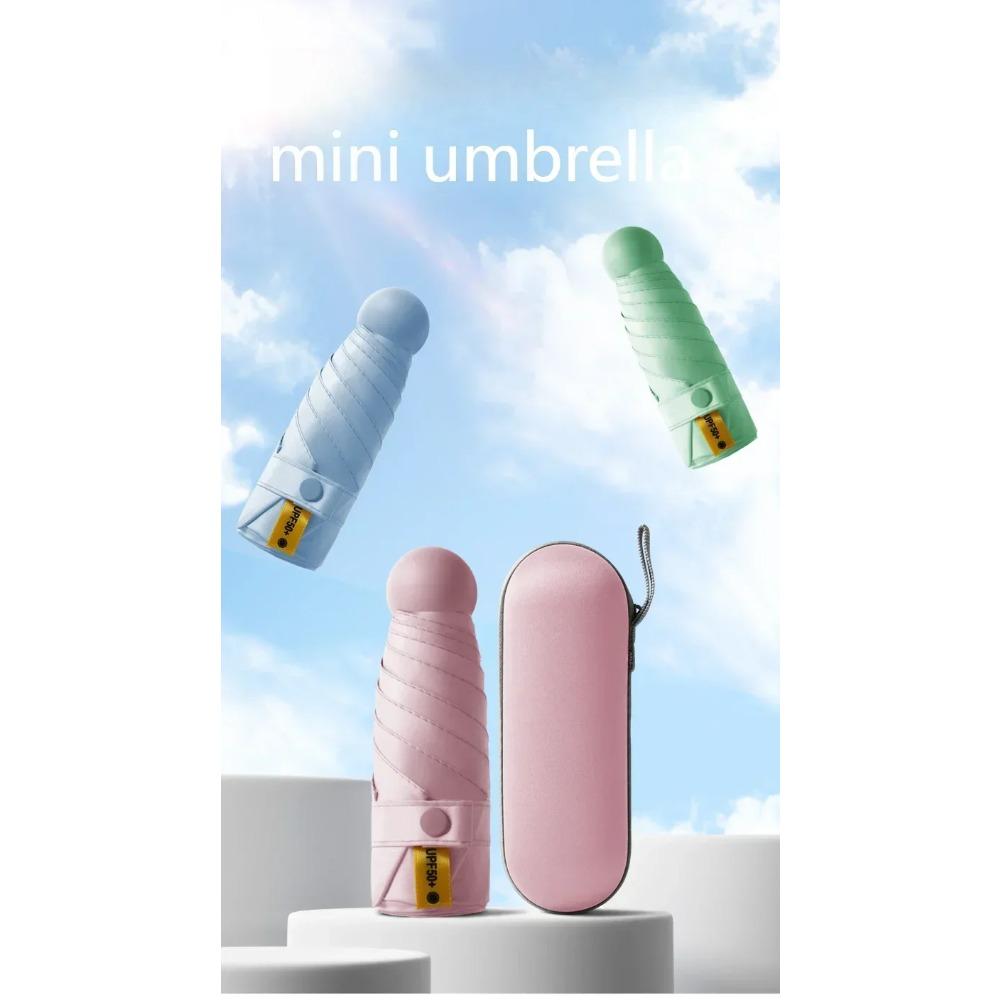 Umbrelă cu capsulă Mini umbrelă portabilă de protecție solară Umbrelă de ploaie Mâner din aliaj de cauciuc negru Pliabil Soare Ploaie Utilizare dublă