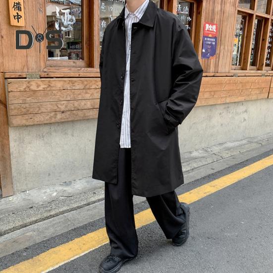 Herren Windjacke Revers Langarm Zweireihiger Trenchcoat mit Taschen Einfarbig Lockere Passform Lässige Mittellange Oberbekleidung