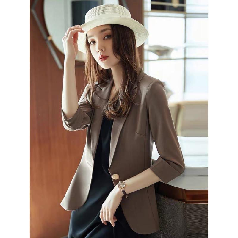 Women Korean Style Thin Cropped Blazer Casual Commute Outerwear For Petite