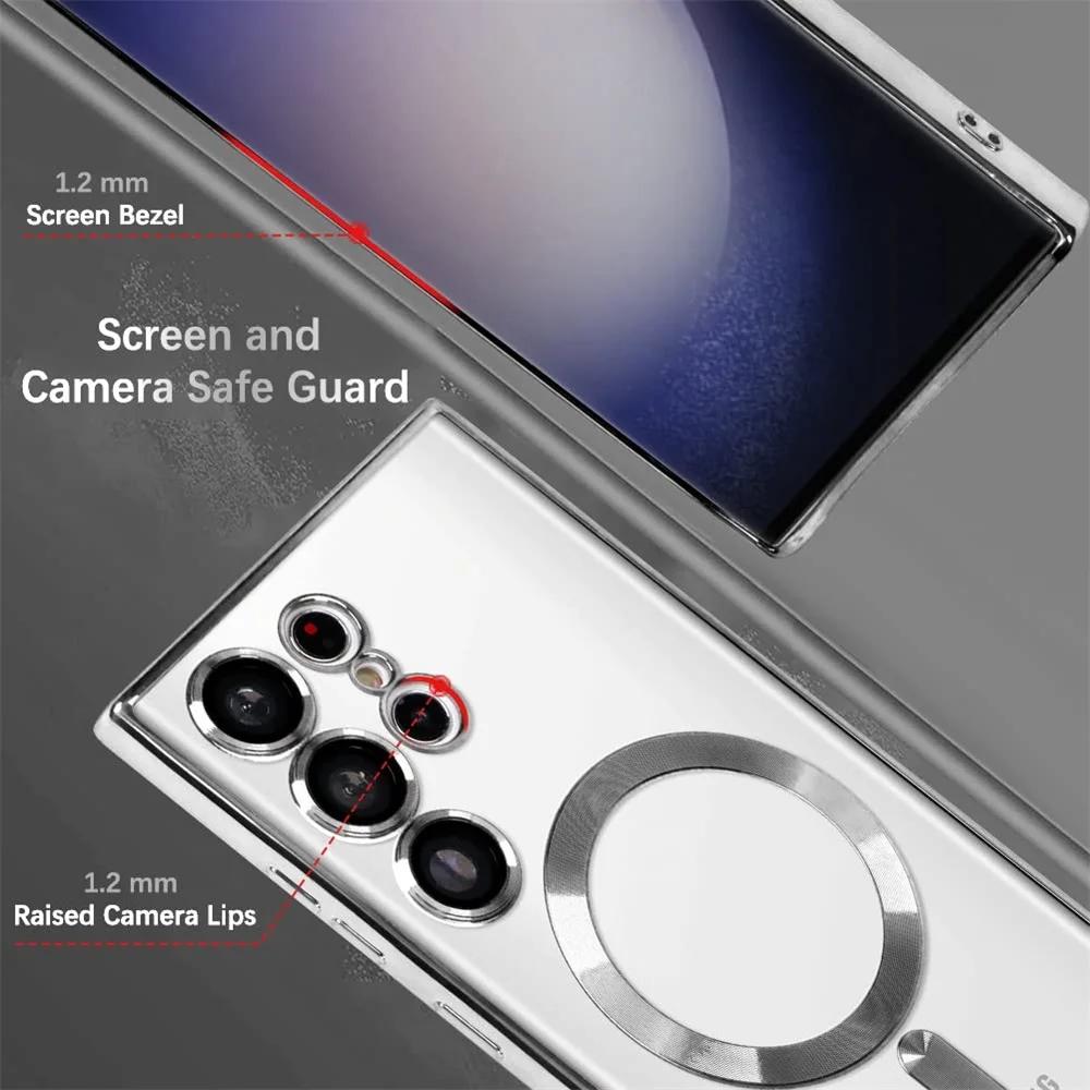 Luxury Transparent Plating Phone Case For Samsung S25 Ultra S24 Plus S23 S22 S21 FE S24 FE For Magsafe Magnetic Protection Cover