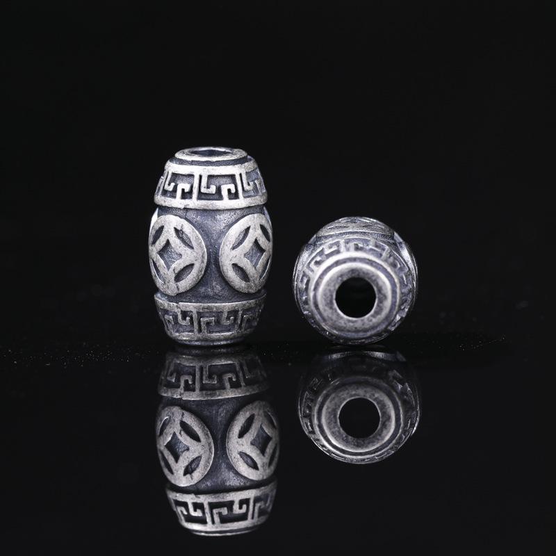 Antique-Finish Vajra Scepter Beads: Color-Preserving Silver Six-Syllable Mantra Spacer for DIY Tibetan Bracelets
