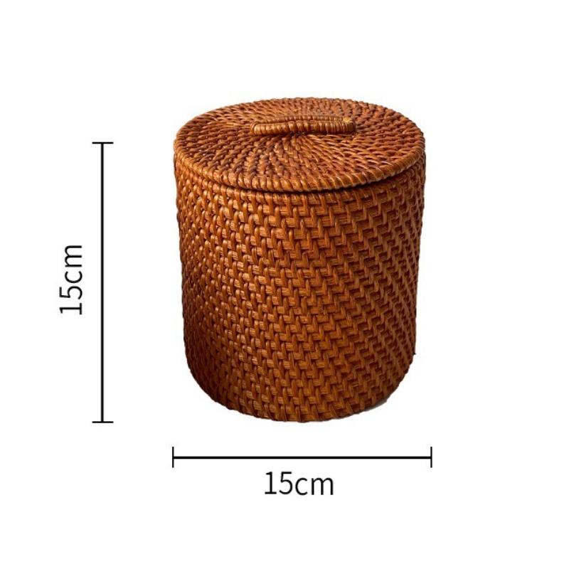 Rattan Storage Box Handmade Round Storage Boxes Japanese Style Household Groceries Organize Basket Organization Accessories