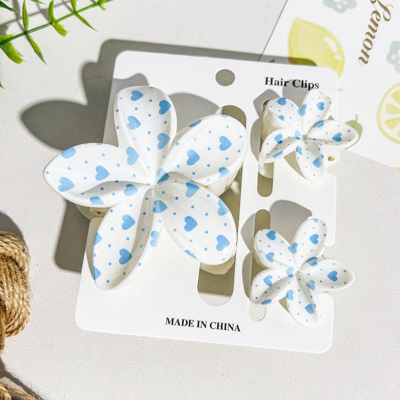 Printed Flower Clip Set High-end Seaside Vacation Flower Hair Clip Shark Clip Hair Accessory