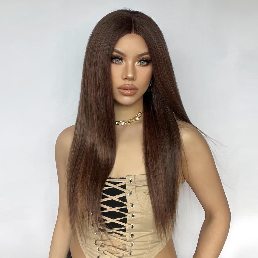 ALAN EATON Lace Front Wigs Long Straight Hair Dark Brown Wig Daily Use Party Wig for White Women Heat Resistant