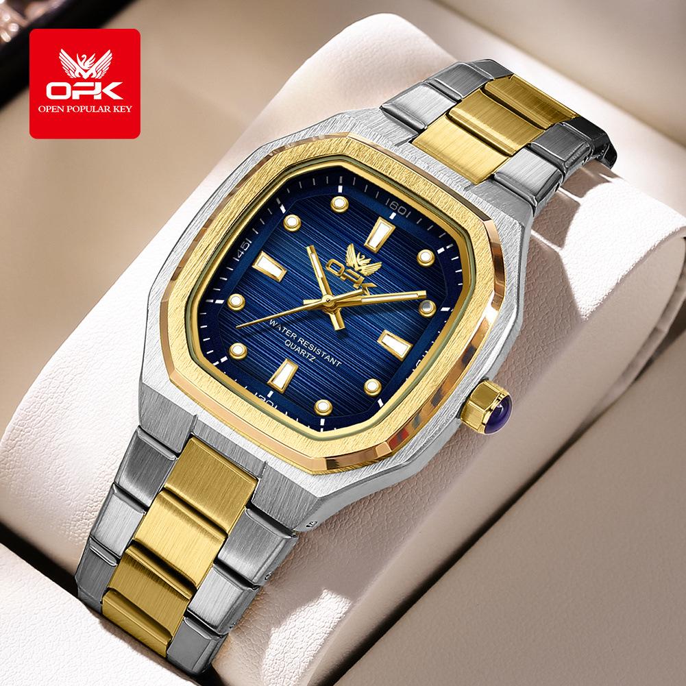 Mens Classic Analog Watch Octagon Square Case Quartz Movement Waterproof Luminous Wrist Watches
