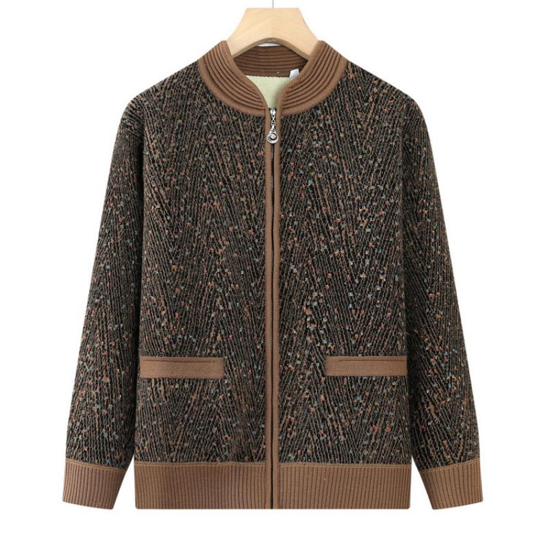 Middle Aged Women's Clothing Mother Knitted Warm Clothes Elderly Sweater Grandma Autumn and Winter Fleece Jacket Old Lady Clothes