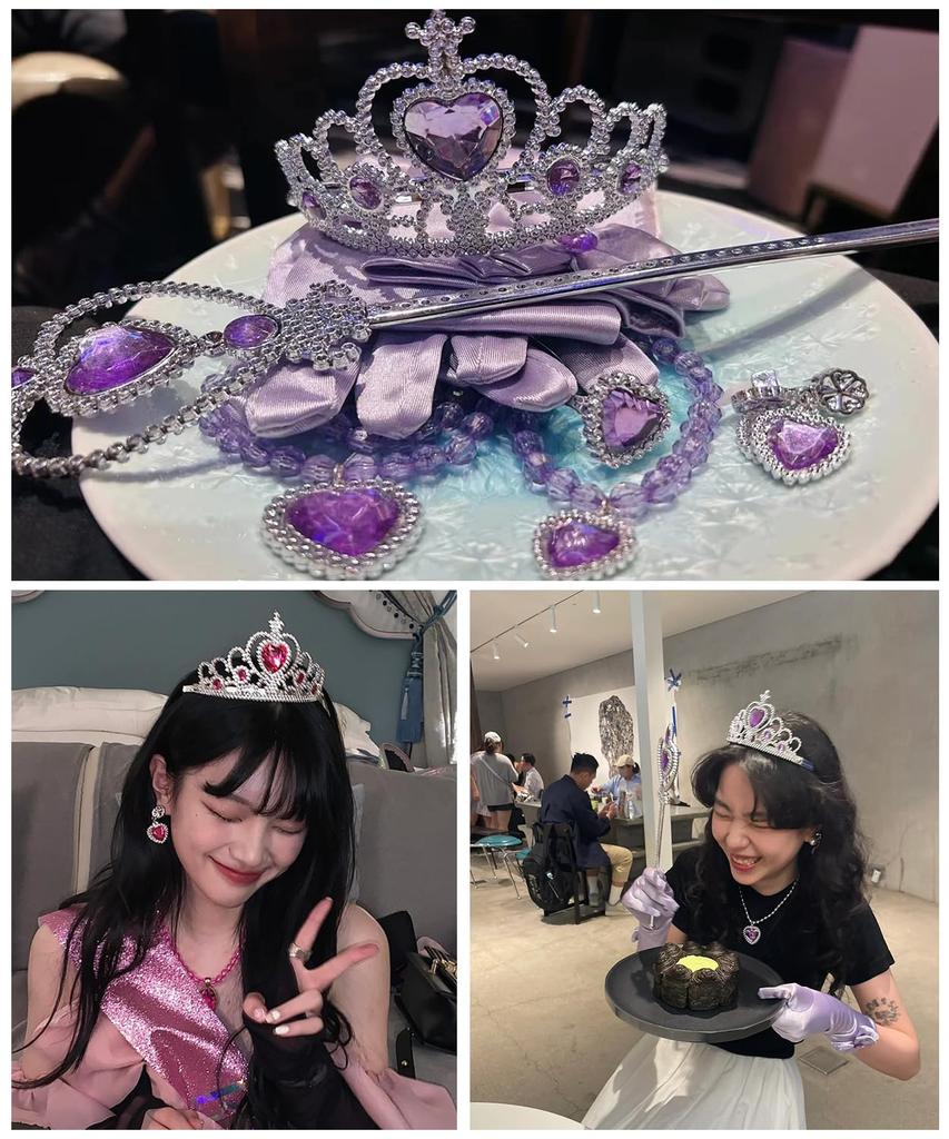 DFsucces 6-Piece Princess Accessory Set for Girls, Cosplay Ornaments, Toys, Kids' Tiara, Magic Wand, Ring, Gloves, Necklace, Earrings, Wig, Hair