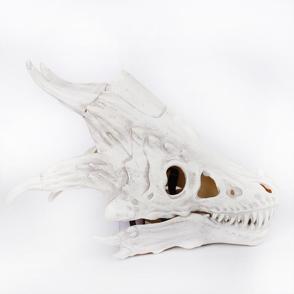 New Halloween Simulation Dragon Bone Mask Headgear with Moving Mouth, Dinosaur Latex Headgear, Animal Performance Props White Tyrannosaurus Rex H
